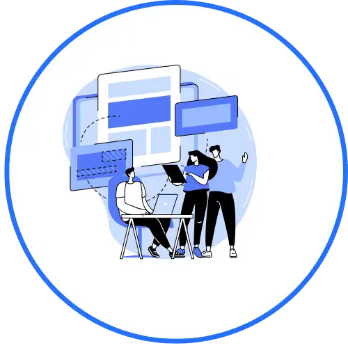 Landing page optimization illustration featuring website performance analytics, conversion rate optimization, user experience enhancements, and digital marketing strategy tools.