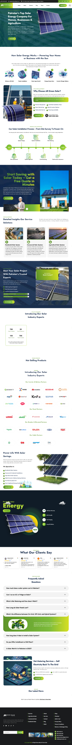 AR Solar energy company website design showing solar panels, installation services, and renewable energy solutions for homes and businesses