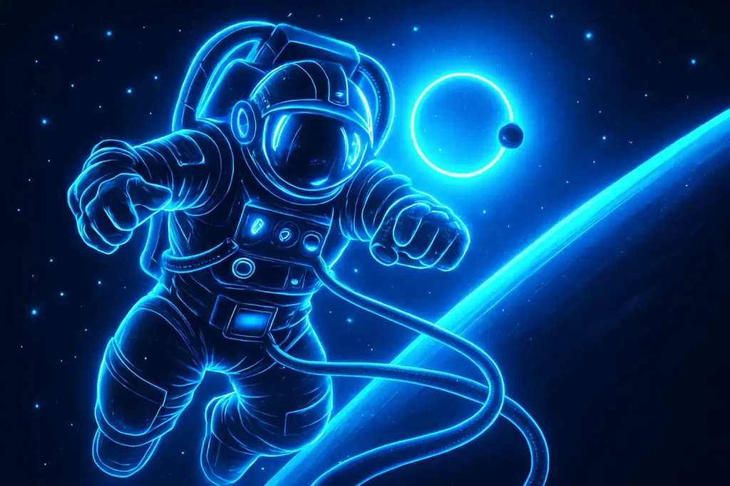 Astronaut illustration representing digital marketing journey, innovation, and business growth solutions