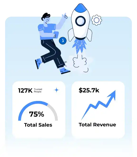 Digital marketing analytics dashboard showing sales growth, revenue increase, and business performance metrics