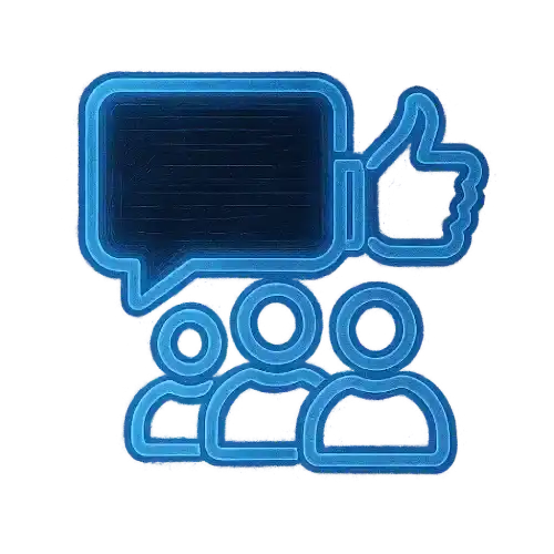 Social media marketing icon with audience and chat symbol representing social media management and engagement services